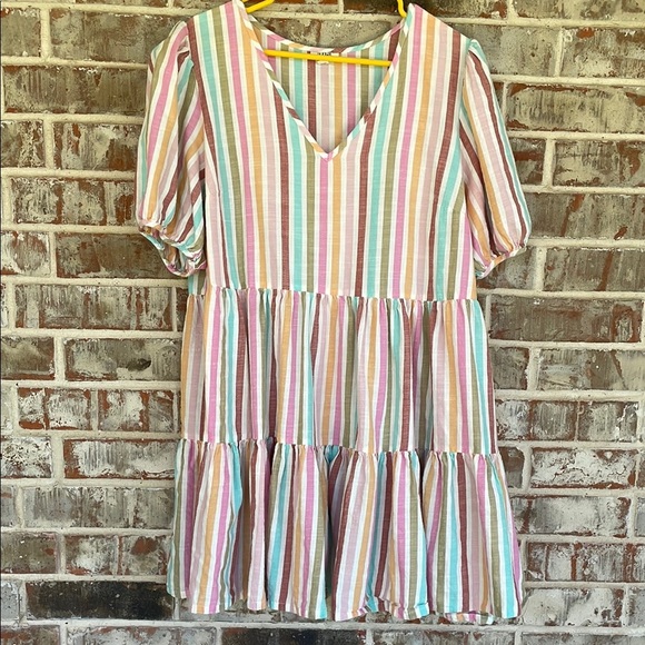 a.n.a.Striped Multicolor Plus Size Teired Dress - Picture 1 of 7